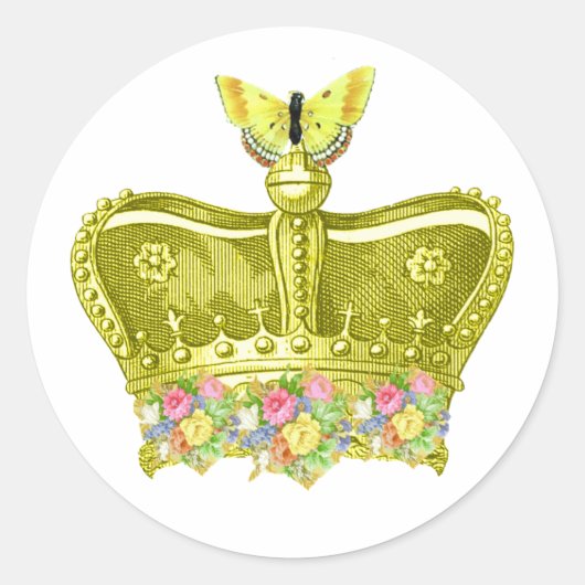 Gelbe Krone mit Schmetterling Runder Aufkleber (Vorderseite)