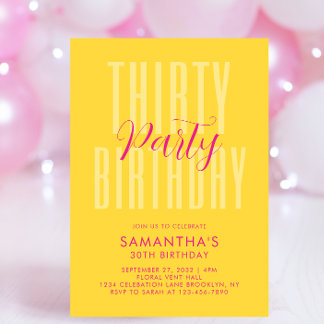 Gelbe kühne Typografie-Schrift zum Geburtstag eine Einladung