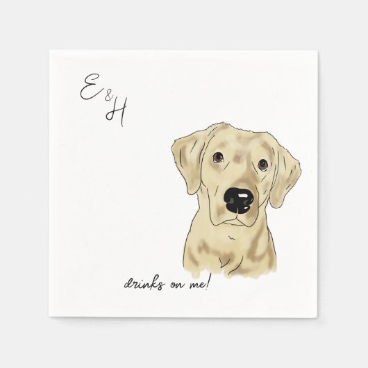 Gelbe Labrador Aquarell Hochzeitscocktail Napkins Serviette (Vorderseite)