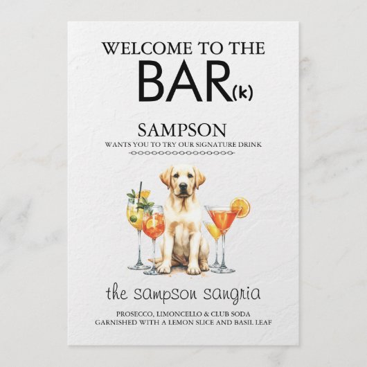 Gelbe Labrador Bar Menükarte (Vorderseite)