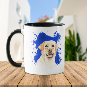 Gelbe Labrador Blauer Abstrakter Hintergrund Tasse