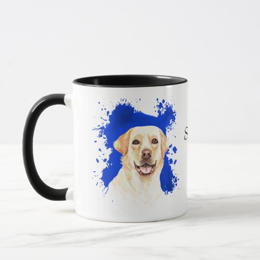 Gelbe Labrador Blue Abstrakt Background Tasse (Links)