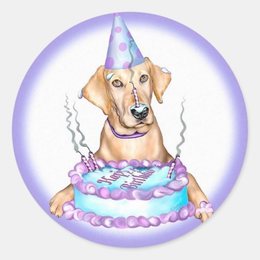Gelbe Labrador Cake Face Birthday Runder Aufkleber (Vorderseite)