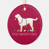 Gelbe Labrador Christmas Feliz Naughty Dog Keramikornament (Links)