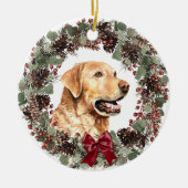 Gelbe Labrador Dog Pinecone Personalisiert Keramik Ornament (Vorne)