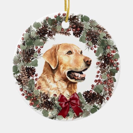 Gelbe Labrador Dog Pinecone Personalisiert Keramik Ornament (Vorne)