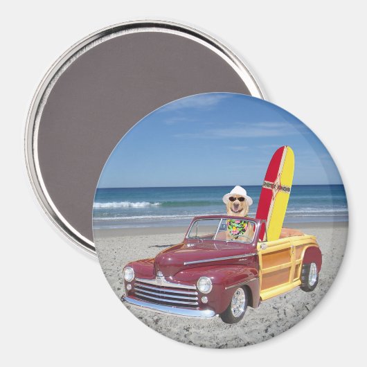 Gelbe Labrador Driving Woodie Magnet (Vorderseite/Rückseite)