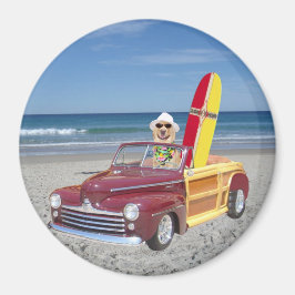 Gelbe Labrador Driving Woodie Magnet