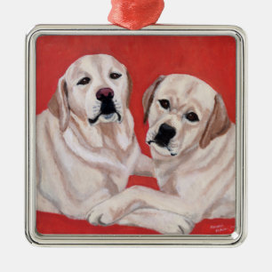 Gelbe Labrador-Duo-Malerei Ornament Aus Metall