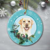Gelbe Labrador Evergreen Blue Snowflake Keramik Ornament