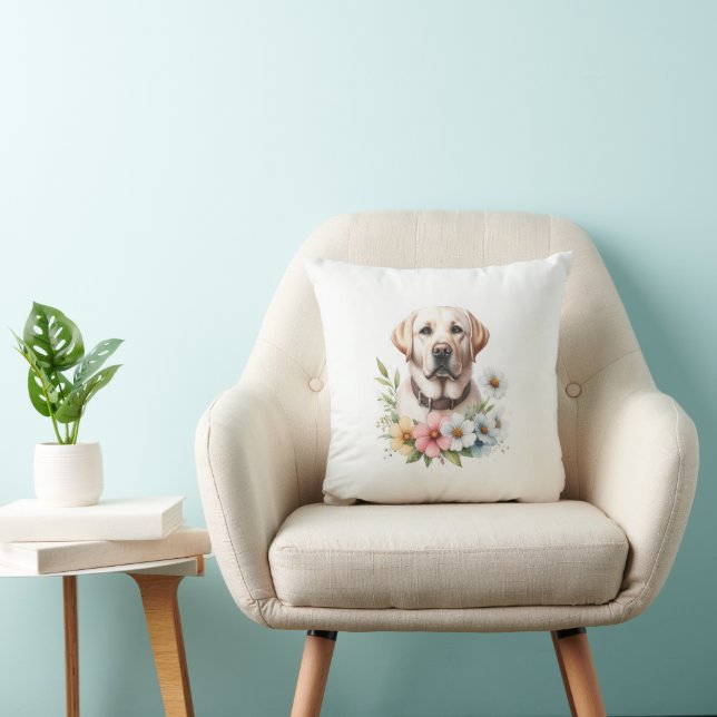 Gelbe Labrador Floral Kissen (Stuhl )