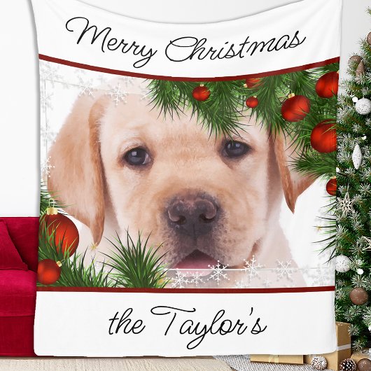 Gelbe Labrador Frohe Weihnachten Niedlicher Hund W Fleecedecke