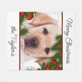 Gelbe Labrador Frohe Weihnachten Niedlicher Hund W Fleecedecke (Vorderseite (Horizontal))