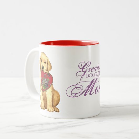 Gelbe Labrador Herzstück Mama Zweifarbige Tasse (Vorderseite Links)