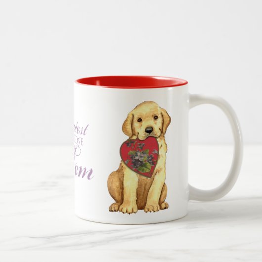 Gelbe Labrador Herzstück Mama Zweifarbige Tasse (Rechts)