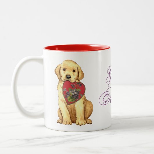 Gelbe Labrador Herzstück Mama Zweifarbige Tasse (Links)