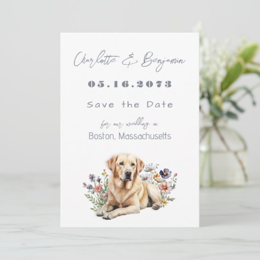 Gelbe Labrador Hund Hochzeit Speichern Sie die Dat Save The Date (Stehend Vorderseite)