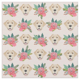 Gelbe Labrador Hund Rosa Blüten Stoff