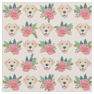 Gelbe Labrador Hund Rosa Blüten Stoff