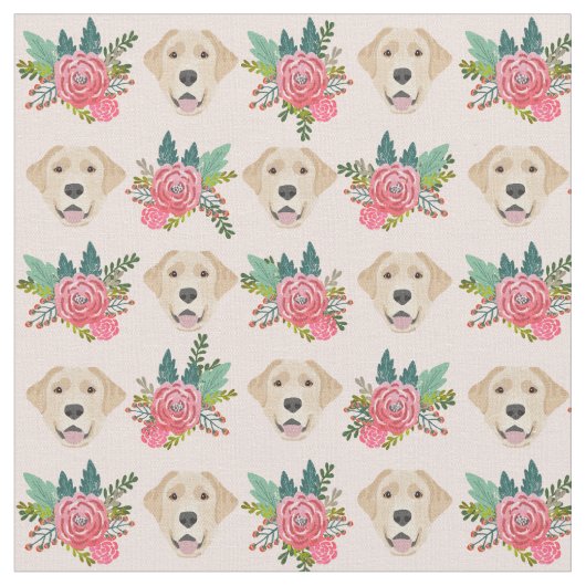 Gelbe Labrador Hund Rosa Blüten Stoff (Nahaufnahme)