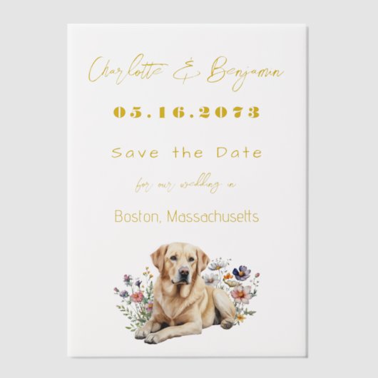 Gelbe Labrador Hund und Wildblumen Save the Date Pergament Einladungen (Vorderseite)