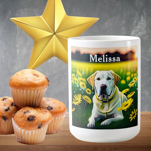 Gelbe Labrador im Bereich der Wildblumen Kaffeetasse