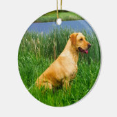 Gelbe Labrador im Gras Keramik Ornament (Links)