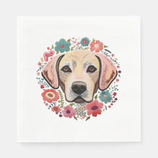 Gelbe Labrador Labrador mit Blume Blumenstickerei Serviette