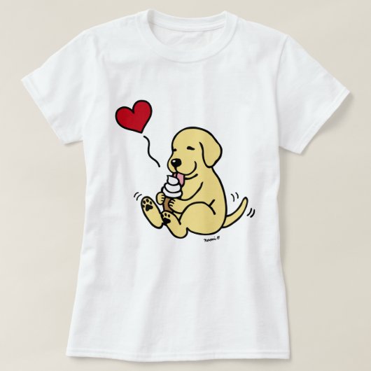 gelbe Labrador lecken Eiscreme mit rotem Herzen T-Shirt (Design vorne)