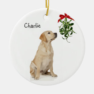 gelbe Labrador Mistletoe Weihnachtsdekoration Keramik Ornament