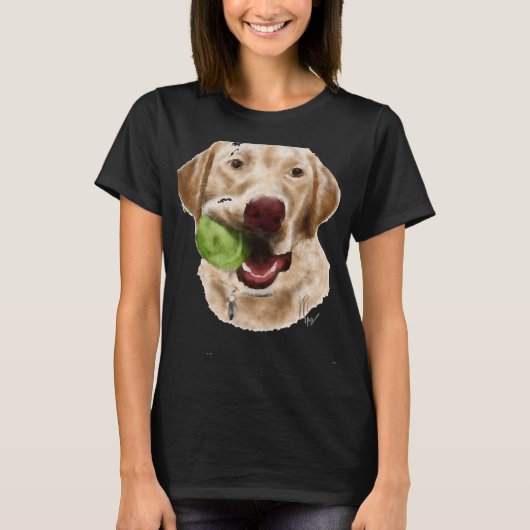 Gelbe Labrador mit grünem Ball T-Shirt (Vorderseite)