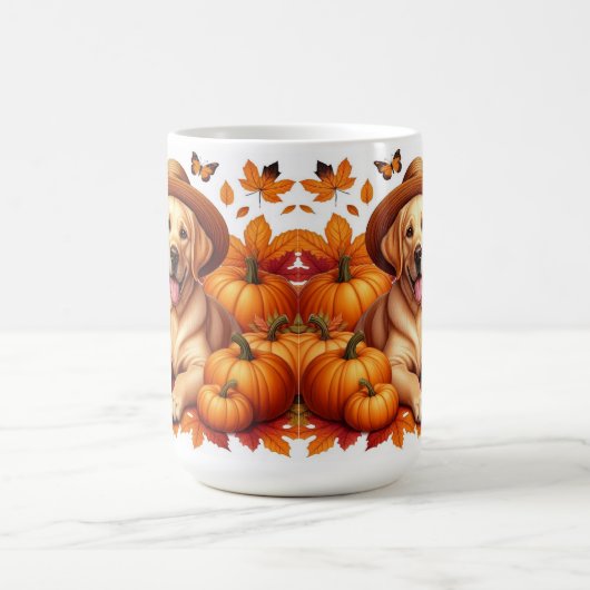 Gelbe Labrador mit Strohhutpumpen und Herbstleaf Kaffeetasse (Mittel)