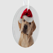 Gelbe Labrador mit Weihnachtsmannmütze Ornament (Vorderseite)