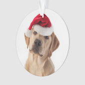 Gelbe Labrador mit Weihnachtsmannmütze Ornament (Vorderseite)