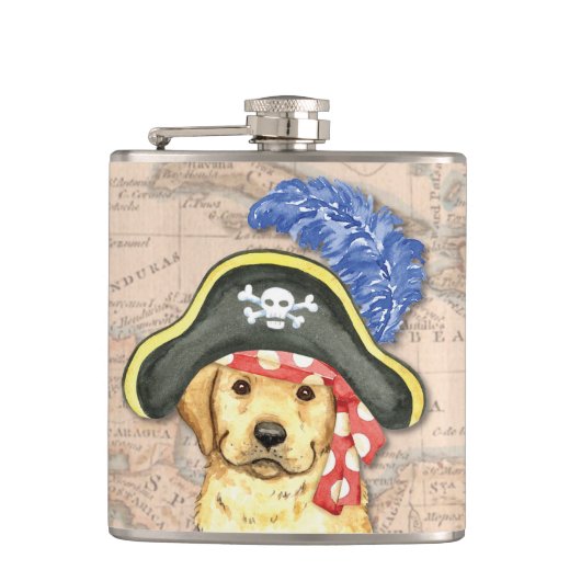 Gelbe Labrador Pirate Flachmann (Vorderseite)