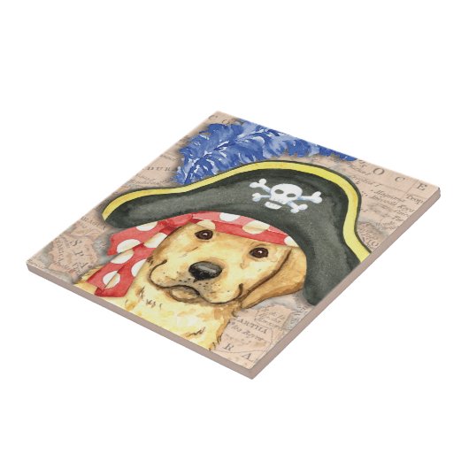 Gelbe Labrador Pirate Fliese (Seite)