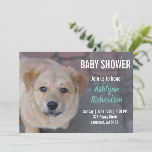 Gelbe Labrador Puppy Baby Dusche Einladung (Stehend Vorderseite)