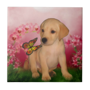 Gelbe Labrador Puppy Butterflies Hund Fliese