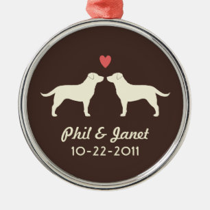 Gelbe Labrador-Retriever mit Herzen und Text Silbernes Ornament