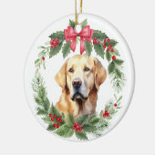 Gelbe Labrador Retriever Red Bow Holly Wreath Keramik Ornament (Links)