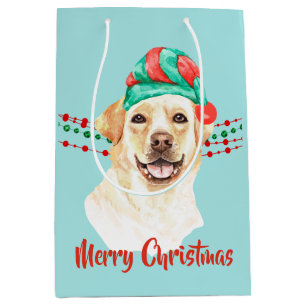Gelbe Labrador Retriever Weihnachtsmannmütze Holi Mittlere Geschenktüte