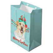 Gelbe Labrador Retriever Weihnachtsmannmütze Holid Mittlere Geschenktüte (Vorderseite Schrägansicht)