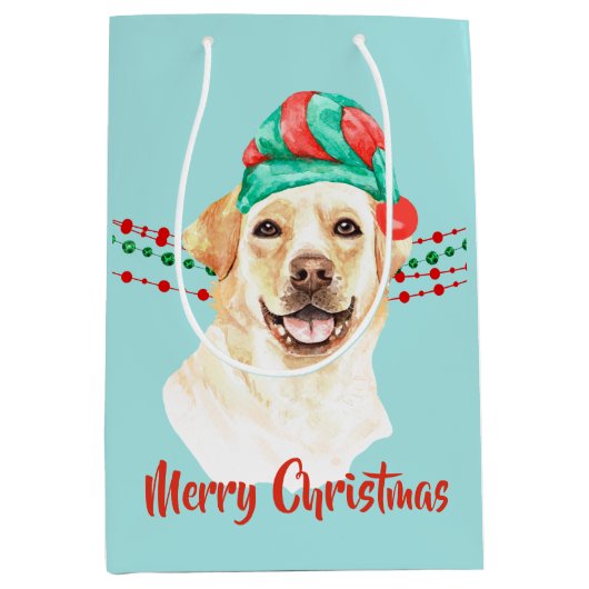 Gelbe Labrador Retriever Weihnachtsmannmütze Holid Mittlere Geschenktüte (Vorderseite)