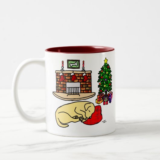 Gelbe Labrador-Retriever-WeihnachtsTassen Zweifarbige Tasse (Links)