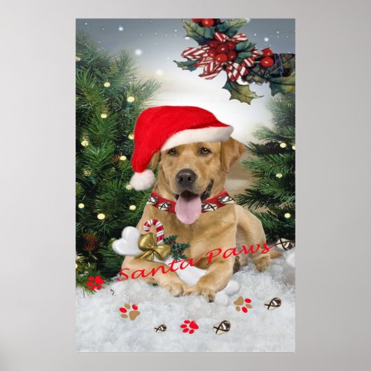Gelbe Labrador Santa Paws Poster (Vorne)