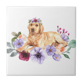 Gelbe Labrador spielen in Blume Keramik Tiles Fliese