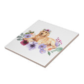 Gelbe Labrador spielen in Blume Keramik Tiles Fliese (Seite)
