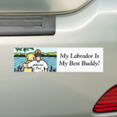Gelbe Labrador- und Dad See-Ansicht 2 Autoaufkleber (Auf Auto)