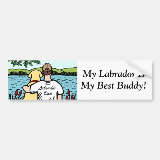 Gelbe Labrador- und Dad See-Ansicht 2 Autoaufkleber (Vorne)