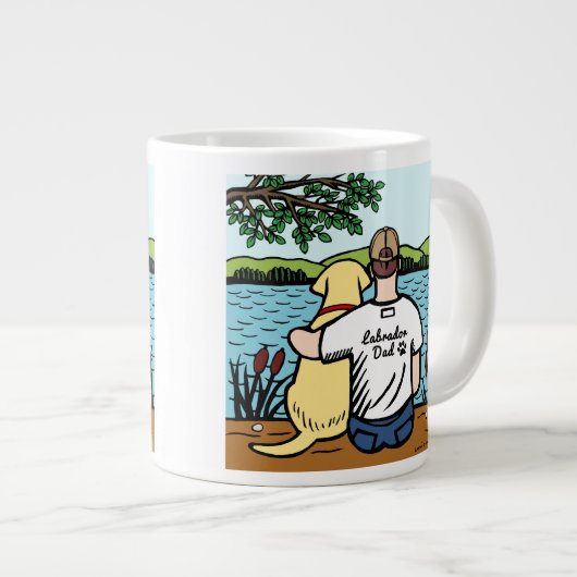 Gelbe Labrador- und Dad See-Ansicht Jumbo-Tasse (Vorderseite Rechts)